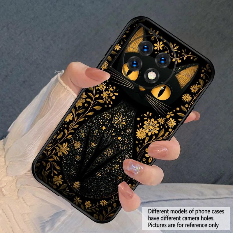 Flower Cat Black For Oneplus 8T 9 9R 10 Pro 11 12 13 13R 5G ACE 5 Nord2 4 CE 3 4 Lite N20 SE N200 silicone soft phone case