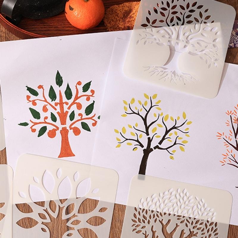 6 Pcs Tree Stencils Cartoon Leaf Stencils Hollow Out Drawing Templates for DIY Projects Reusable Painting Template