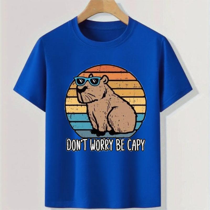 Don't Worry Be Capy Printed Colorful T-shirts for Teenagers and Children Summer Boy and Girl Casual Loose Short Sleeve T-shirt