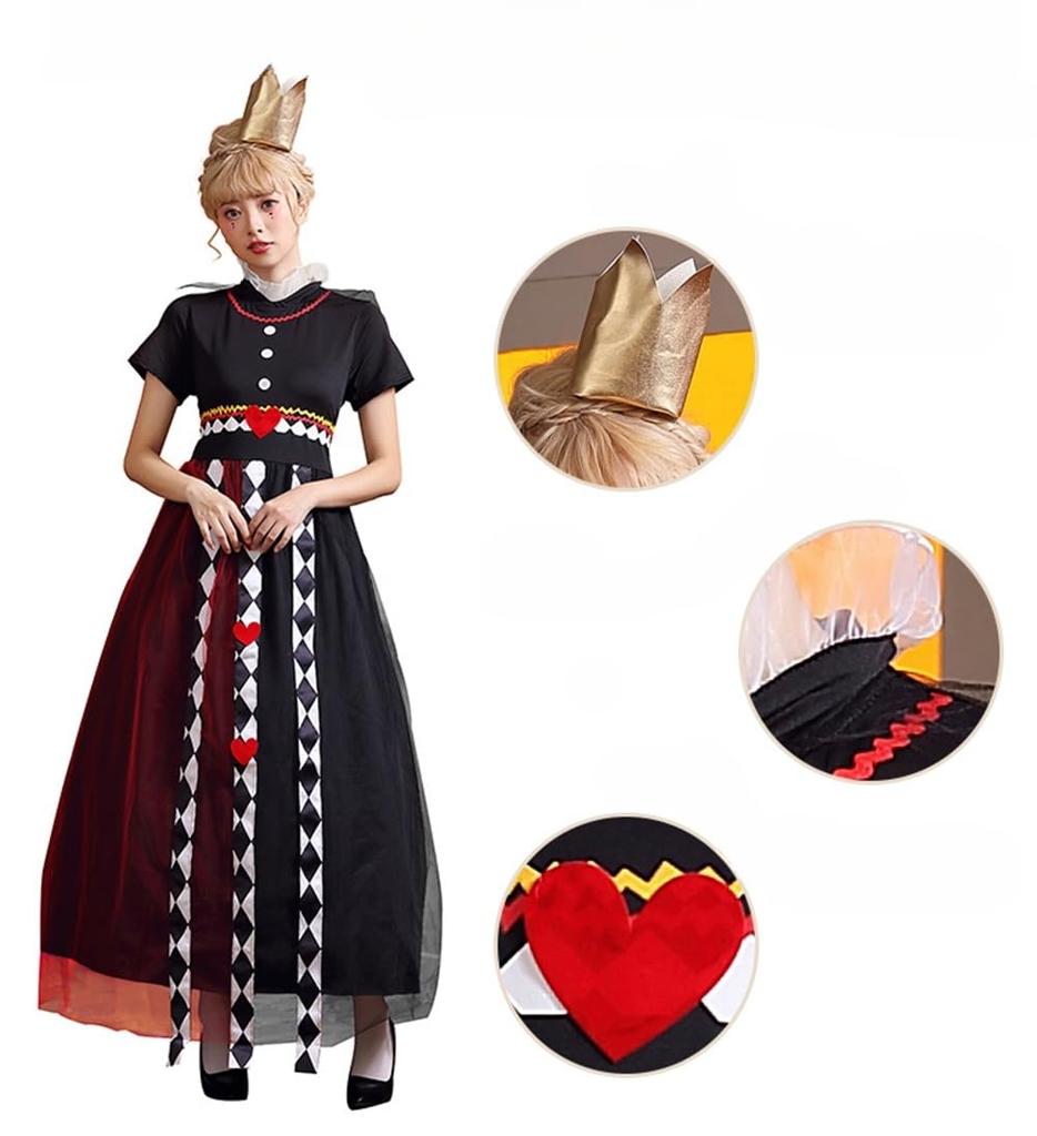 Shangki Alice Costume, Queen of Hearts Cosplay, Halloween, Roman Costume, Women's, Red, Adult, Sexy Costume, Stage Costume, Party Wear (S/M)