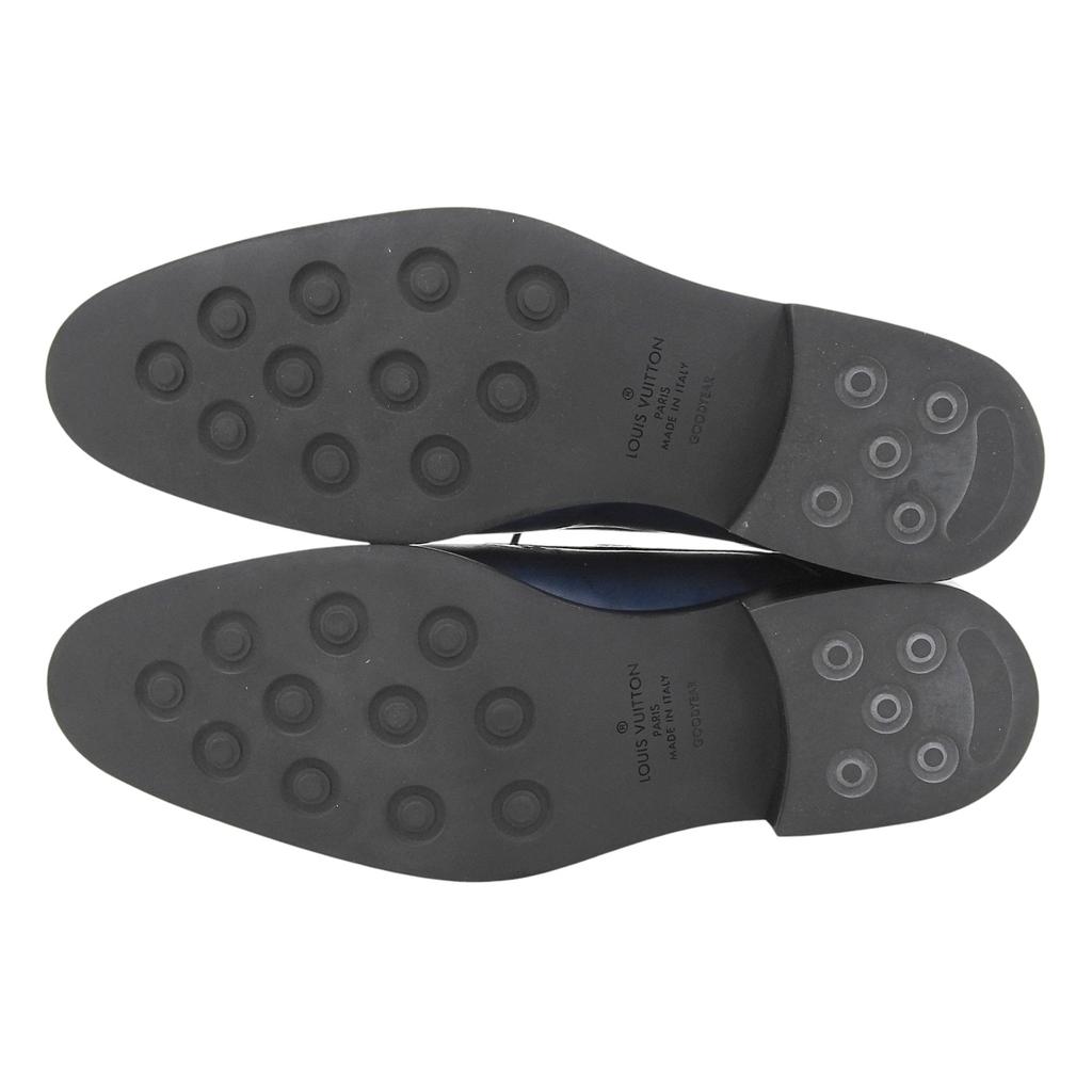 Doskonałe skórzane buty LOUIS VUITTON Wingtip medallion patyna niebieska skóra męskie 8.5 Używane