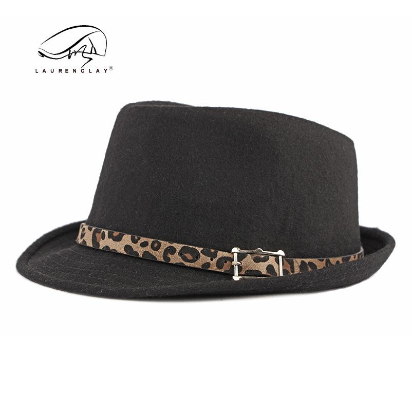 Hat women's fashion top hat autumn and winter simple light board leopard print woolen top hat British retro jazz hat men