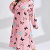 2025 European Plus Size Long Sleeve Butterfly Heart Leopard Print Nightgown