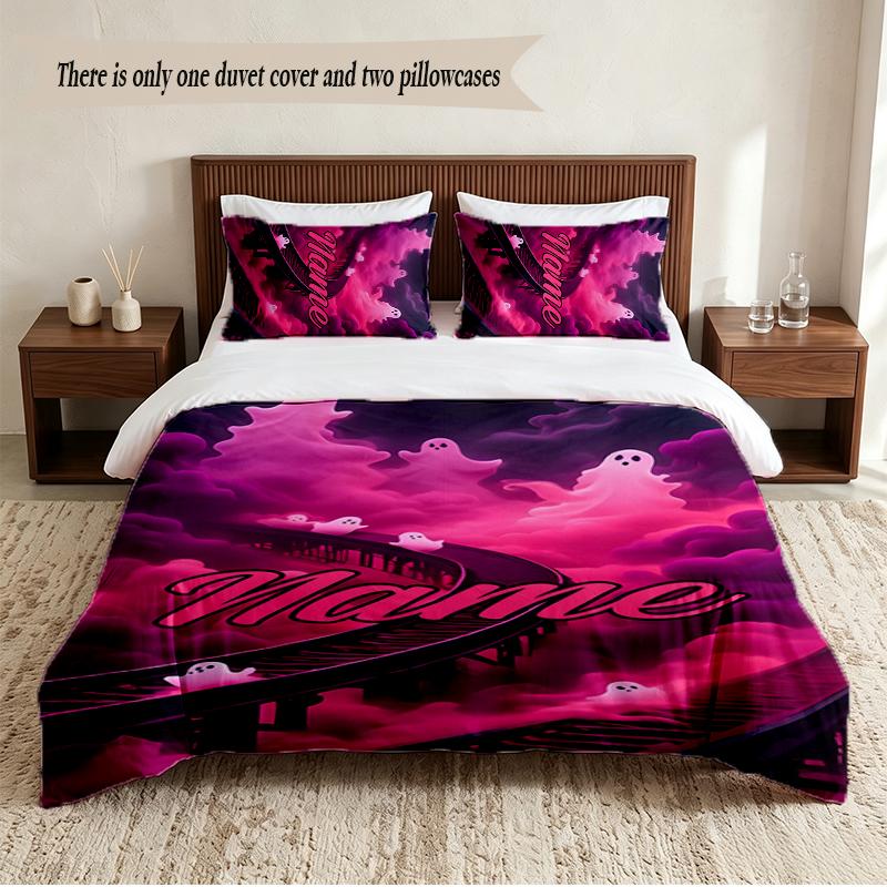 Halloween Personalized Custom Name 3‑Piece Bedding Set Soft Duvet Cover Set For Bedroom Home Decor