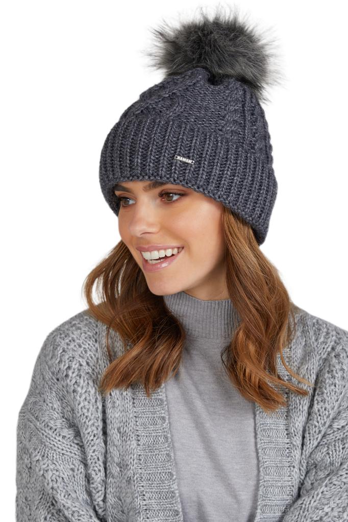 Torino Women' Winter Hat with Pompom, Graphite Color