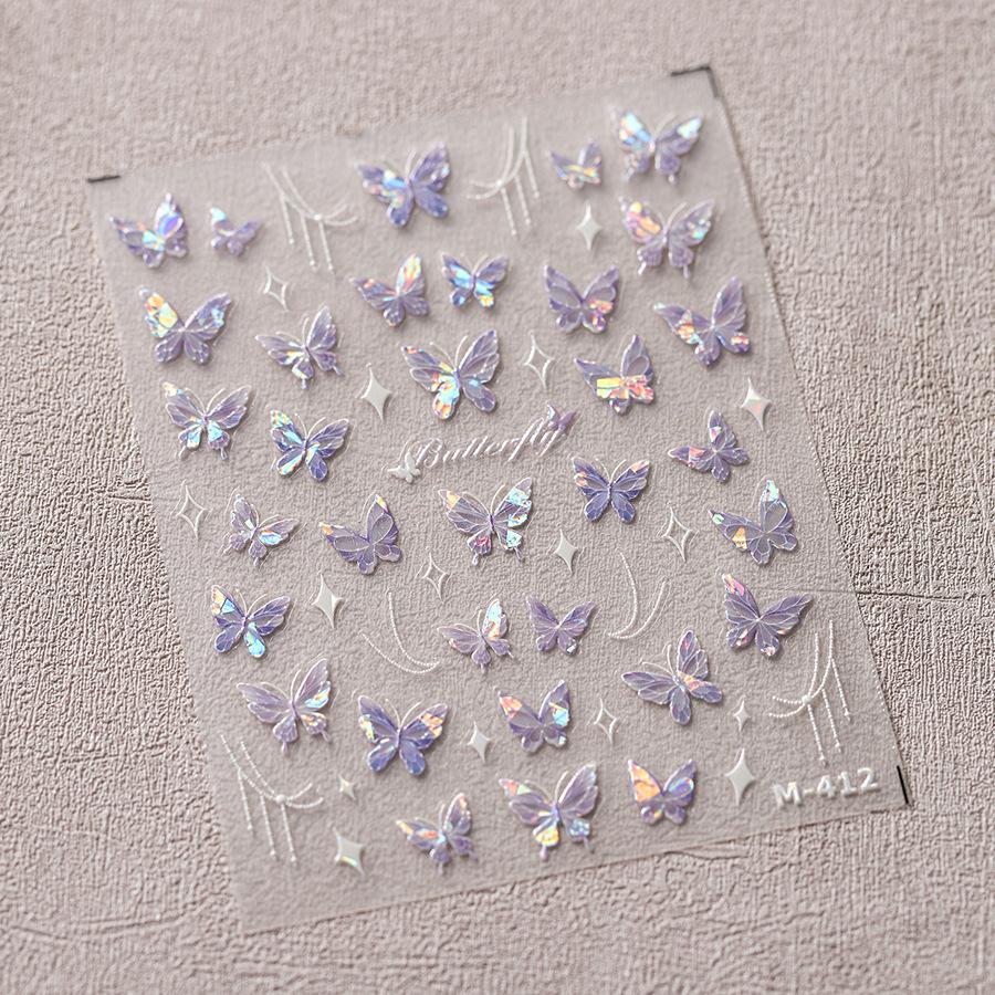 1Pcs 5D Embossed Aurora Butterfly Nail Art Stickers Self Adhesive Decals For Nails Decoration DIY 3D Acrylic Nail Supplies Parts