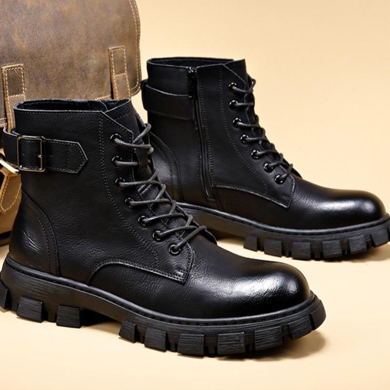 Genuine Leather Men Boots Fashion Casual High-top Boots British Style Short Boots for Men Plush Warm Winter Booties Botas Hombre