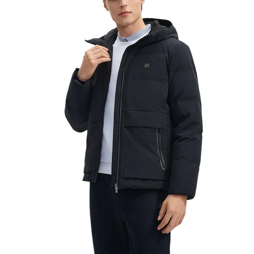 FILA White Versatile Solid Color Warm Hooded Long Sleeve Down Jacket Men Outerwear Black F11M443902FBK