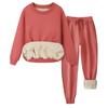 Set de iarnă pentru femei, cu gât rotund, căptușit cu fleece, îngroșat, cald, set de hanorac și pantaloni de trening