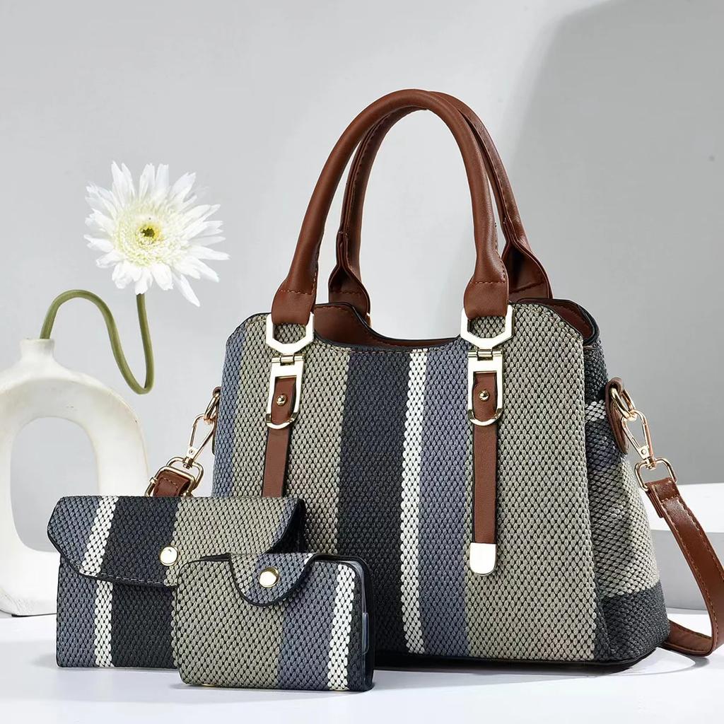 Versatile Tote Bag Women's Korean Single Shoulder Large Bag New Women's Crossbody Bag Ladies Casual Stripe Women Handbag + Purse