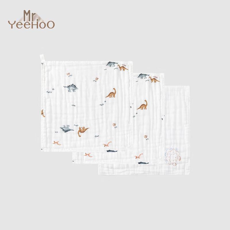 

YEEHOO Baby Pure Cotton Dinosaur Handkerchief/Drool Towel 3-Pack Free Size