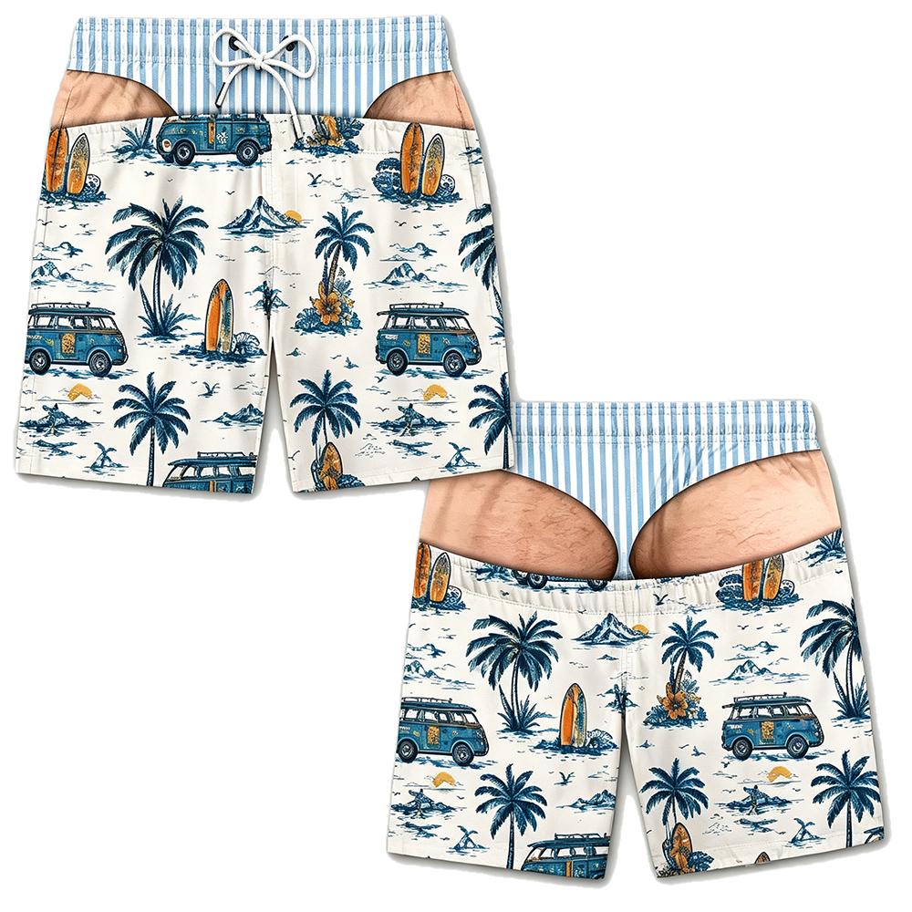 Funny Swim Trunks for Men Casual Novelty 3D Print Quick Dry Swimwear Drawstring Graphic Bathing Suit Beach Shorts
