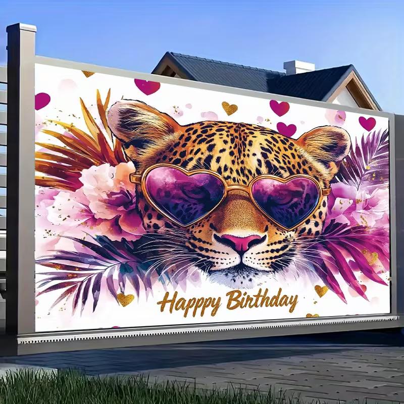 

2D Watercolor Leopard Happy Birthday Photography Backdrop 47.2x31.5inch/120*80cm