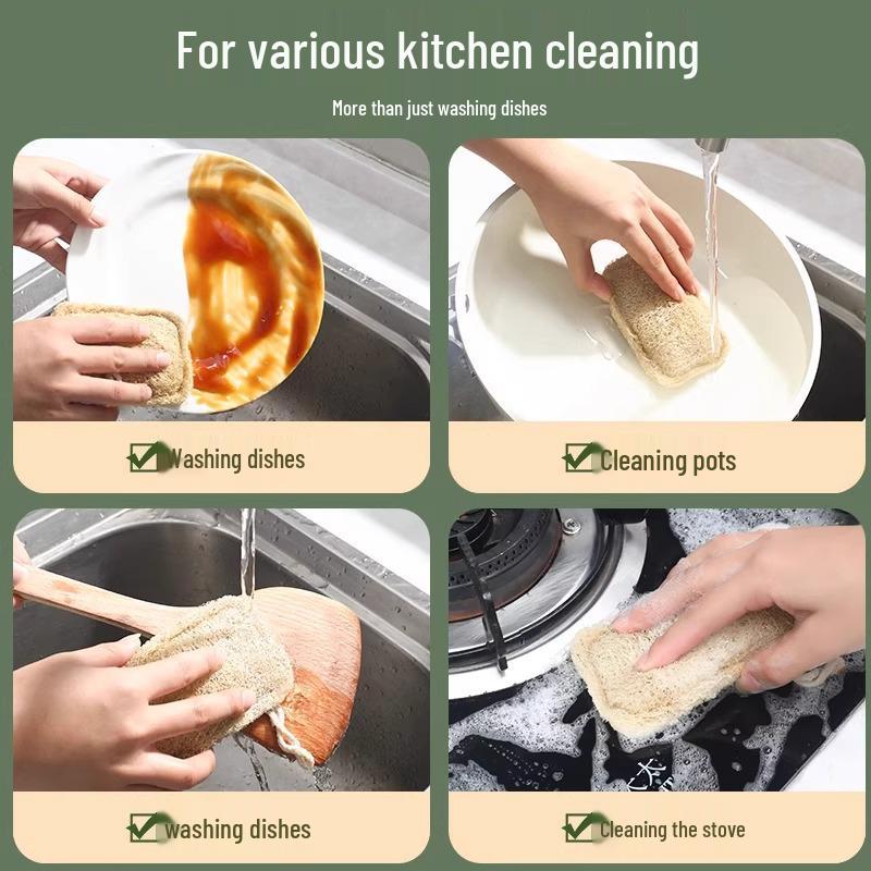 Natural Loofah Dish Brush - Durable Non-Stick Cleaning, Gentle On Hands, Ideal for Kitchen Use.