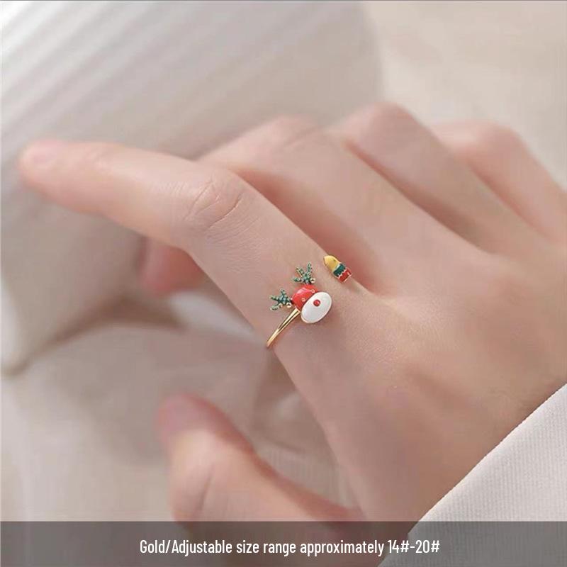 925 Silver Plated Christmas Antler Women's Open Ring - High-End Plain Band for Index Finger