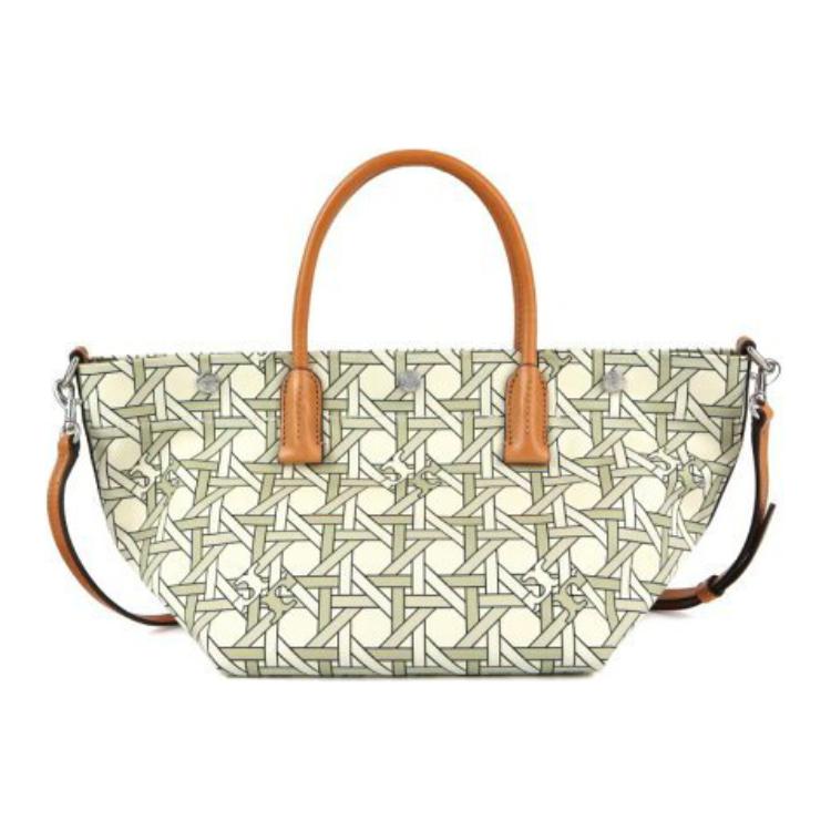 

Tory Burch Iconic Woven Basket Pattern Removable Shoulder Strap Canvas With Leather Trim Tote Bag Shopping Bag Crossbody Handheld Small 139025-100 Basic Set (Bag+Dust Bag)