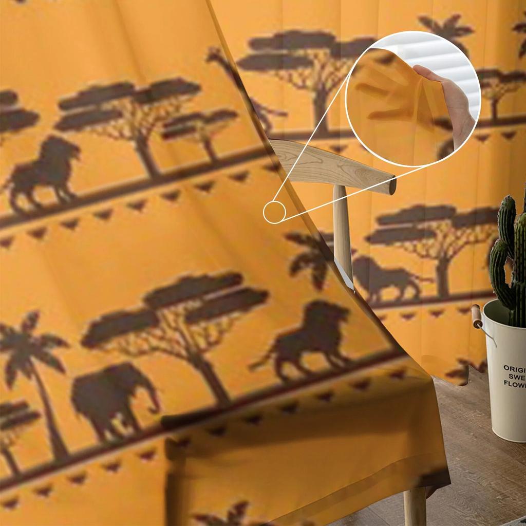 African Ethnic Lion Elephant Giraffe Tree Tulle Sheer Curtains for Living Room Bedroom Kitchen Decoration Voile Organza Curtains
