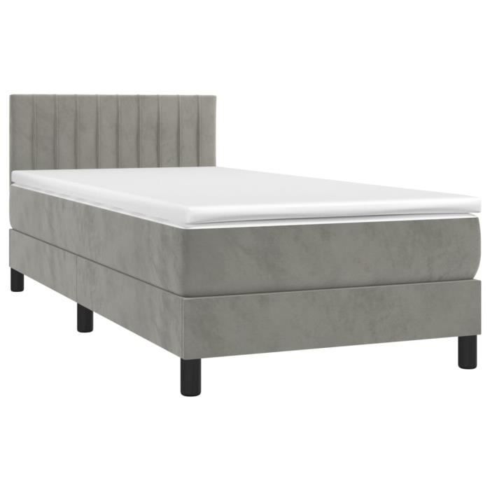 3141389 vidaXL Lit à sommier tapissier et matelas Gris clair 80x200 cm Velours
