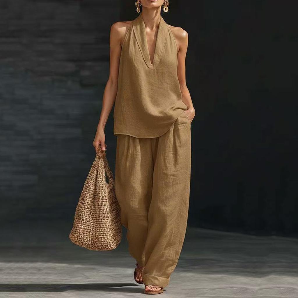 Women's Fashion Sleeveless Loose-Fitting Off-the-Shoulder Casual Two-Piece Set