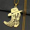 Bohemia West Cowboy Shoes Flower Necklace For Women Men Stainless Steel Hollow Gold Color Fashion Male Chain Jewelry Gifts
