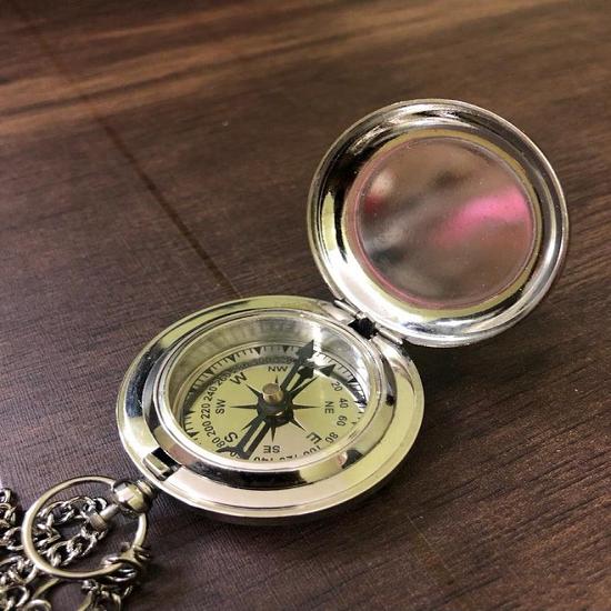 Bússola de prata artesanal/bússola de botão/bússola de bolso de latão/bússola de tamanho clássico, presente de aniversário, natal