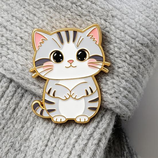 Decorative Brooch Enamel Cartoon Cat Shape Zinc Alloy Lapel Pin Sweater Dress Suit Lapel Badge Versatile Outfit Accessory