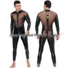 Herren Erotischer Lackleder-Netz-Bodysuit für Nachtclub-Bühnenauftritte