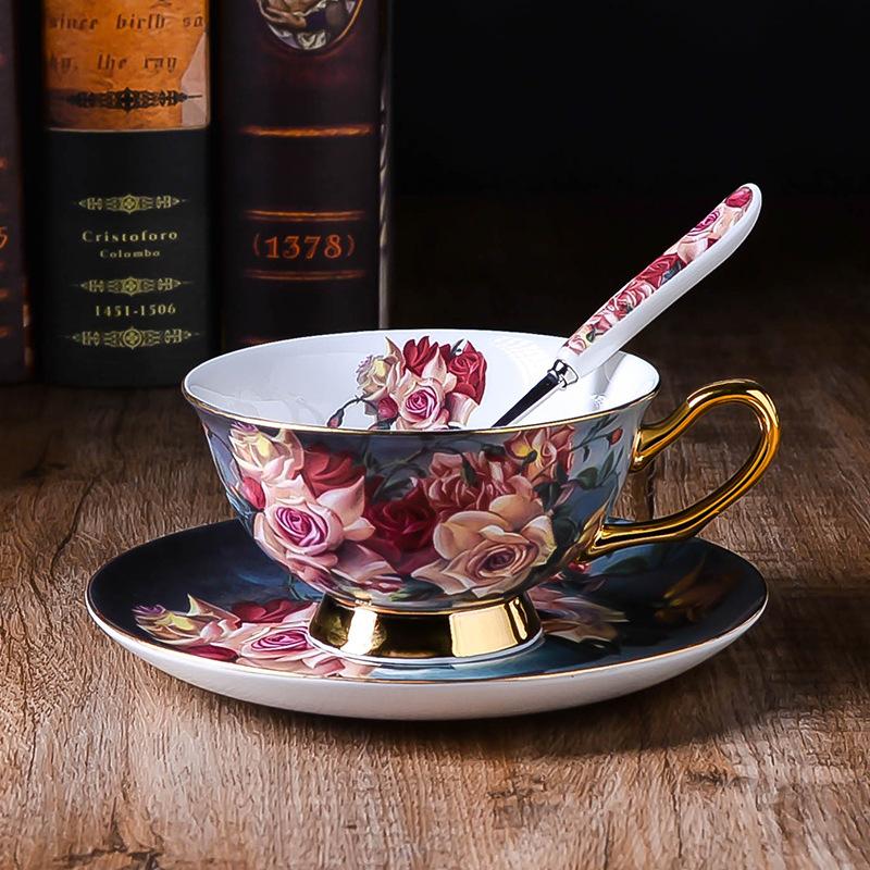 Gold-Painted Bone China Coffee Cup And Saucer Set British Ceramic Flower Tea Cup Afternoon Tea Set Black Tea Cup Flower Teapot