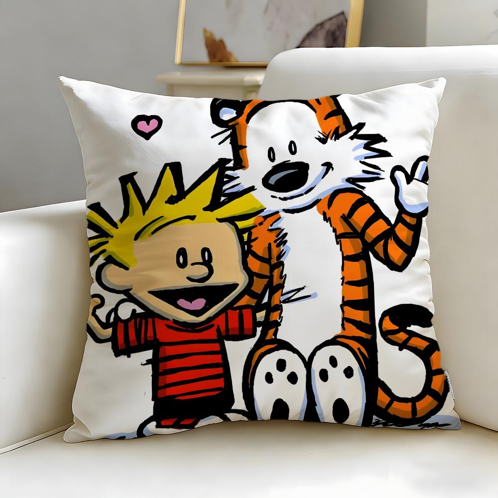 classic comic Calvin and Hobbes Cushion Cover Soft EasyWash Pillow Case Versatile for Couch Bed Travel and Office