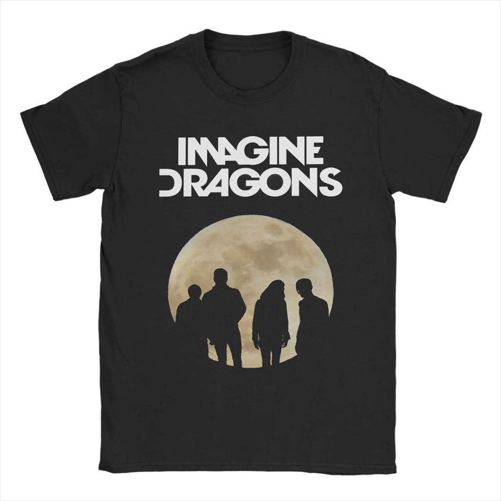 Creative Imagine Dragons Band Moon Silhouette T-Shirt Men Round Collar Cotton T Shirt Punk Tour Short Sleeve Tees Merchandise