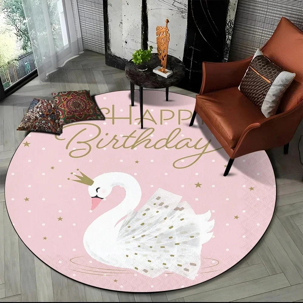 3D Cute Cartoon Swan Round Carpet Non-slip Area Rug for Living Room Sofa Bedroom Decor Circle Entrance Doormat Comfort Yoga Mat