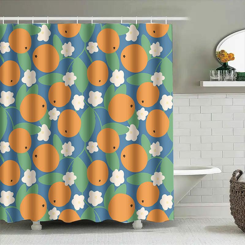 Orange Blossom Shower Curtain Bright Blue Floral Pattern For Bathroom Decorations Made With Waterproof Polyester Fabricavailable