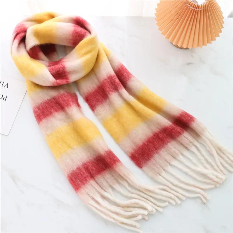 Autumn Winter Luxury Women Scarves 240*38Cm Men Thickening Warm Scarf Rainbow Plaid Tassel Shawl Cashmere Imitation Fashion Wrap