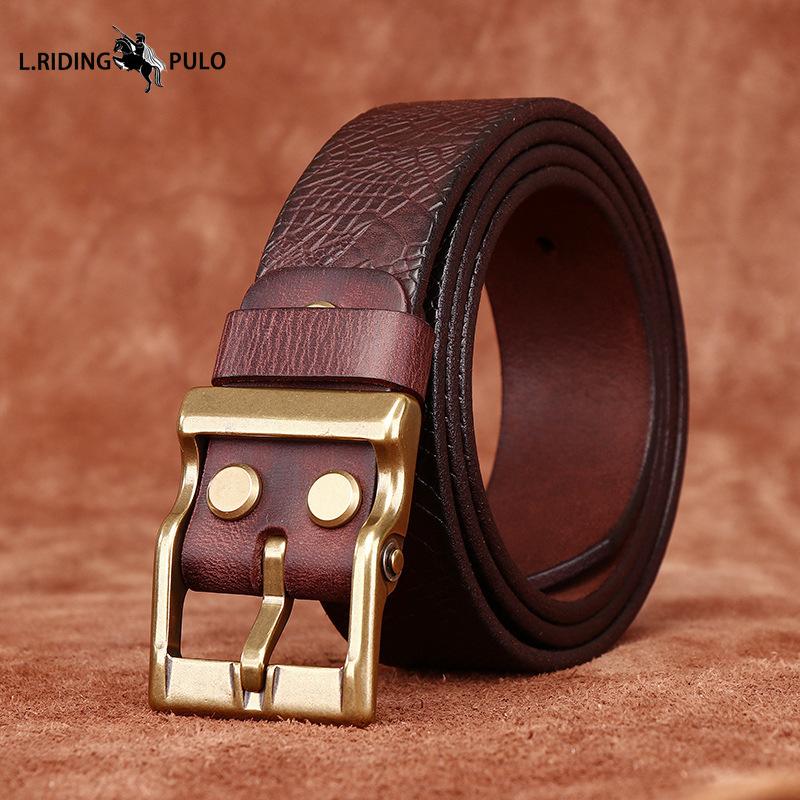 Retro Thick Embossed Genuine Leather Belt Trendy All-match Casual Denim Belt