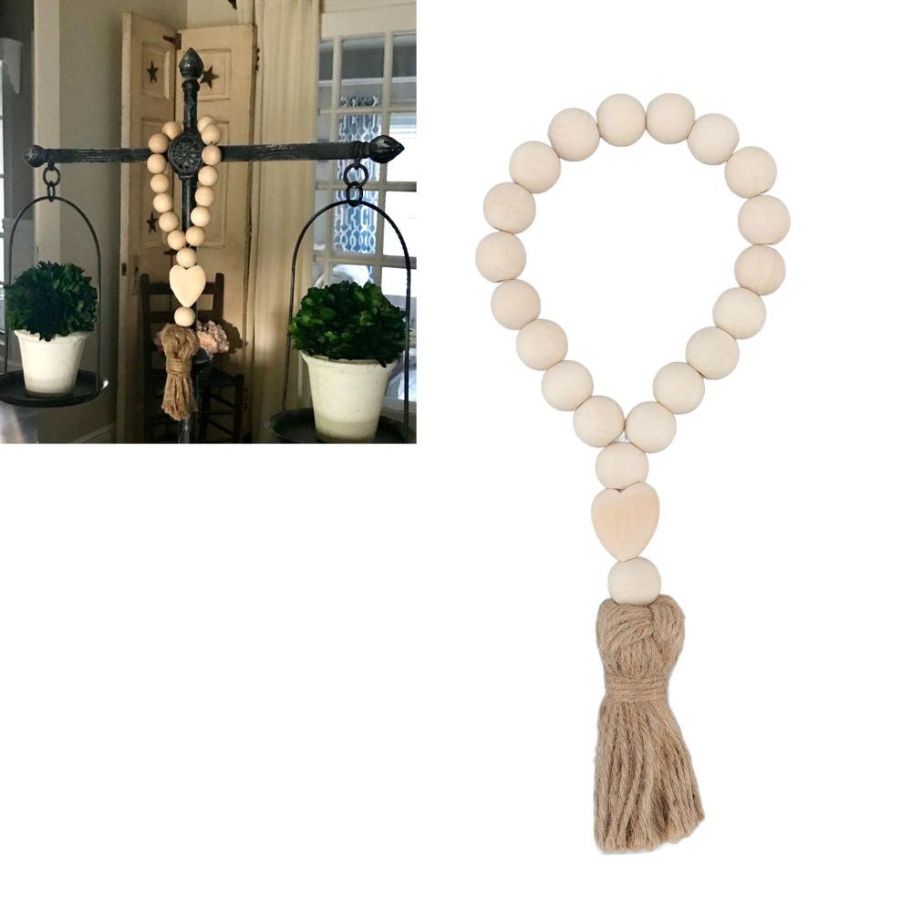 Light Brown Farmhouse Wooden Bead Strand Hanging Tassel Bead Ornament Tray Tabletop Bead Layout