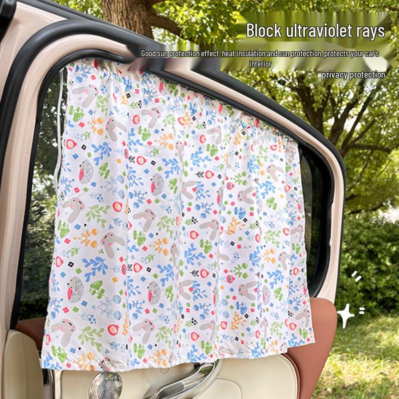 Summer Cartoon Cotton Car Sunshade Blackout Curtains with Suction Cups - Sun Protection and Heat Insulation.