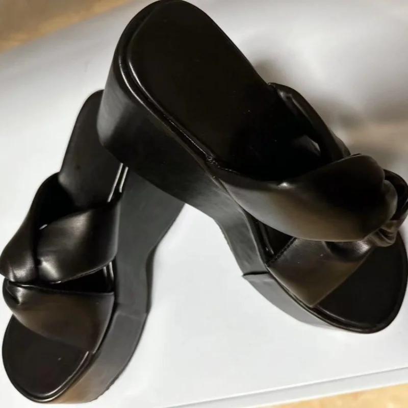 Women's Sandal Slippers 2025 Fashion Hot New Summer Open Toe Round Head Platform Heightening Sandals Fashion Knot High Heels