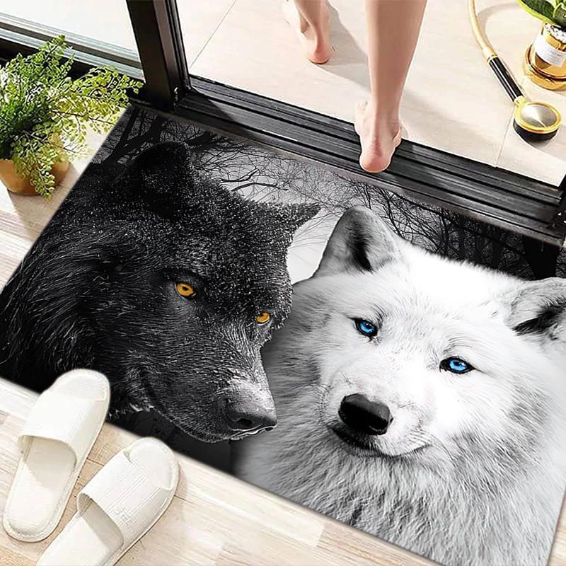 1Pc Wolf Theme Printed Circular Carpet, Home Door Mat, Outdoor Travel Protection Carpet B3