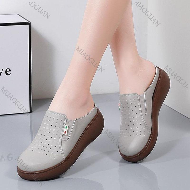 Fashion Spring Summer Outer Wear Baotou Half Slippers for Women Thick Bottom Ladies  Breathable Casual Mules Slides Casual Women's Shoes