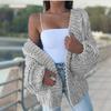 Women's Long Sleeve Batwing Cardigan Sweater - Plush, Loose, Plus Size Knitted Outerwear