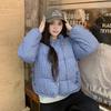 Blue stand-up collar plaid down cotton-padded clothes women's winter new thickened warm small short coat