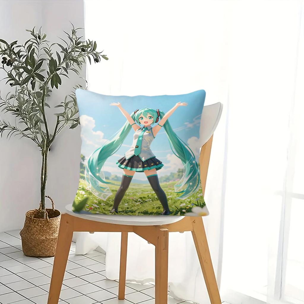 Floral Hatsune Miku Throw Pillow18.18Inch Cushion Accent Pillow Includes Pillow Core Hd Print For Teens Sofa Bedroom Living Room