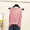2023 Shiny Silk Sleeveless V-Neck Women's Vest - Spring/Summer New Style, Loose Fit with Hot Diamond Sling Knitted Design