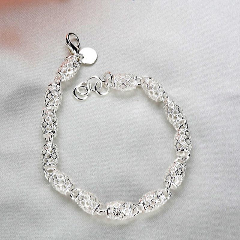 925 Sterling Silver Frosted Hollow Ball Chain Bangles Bracelets For Women Wedding Party Retro Jewelry  Gift Jewellery
