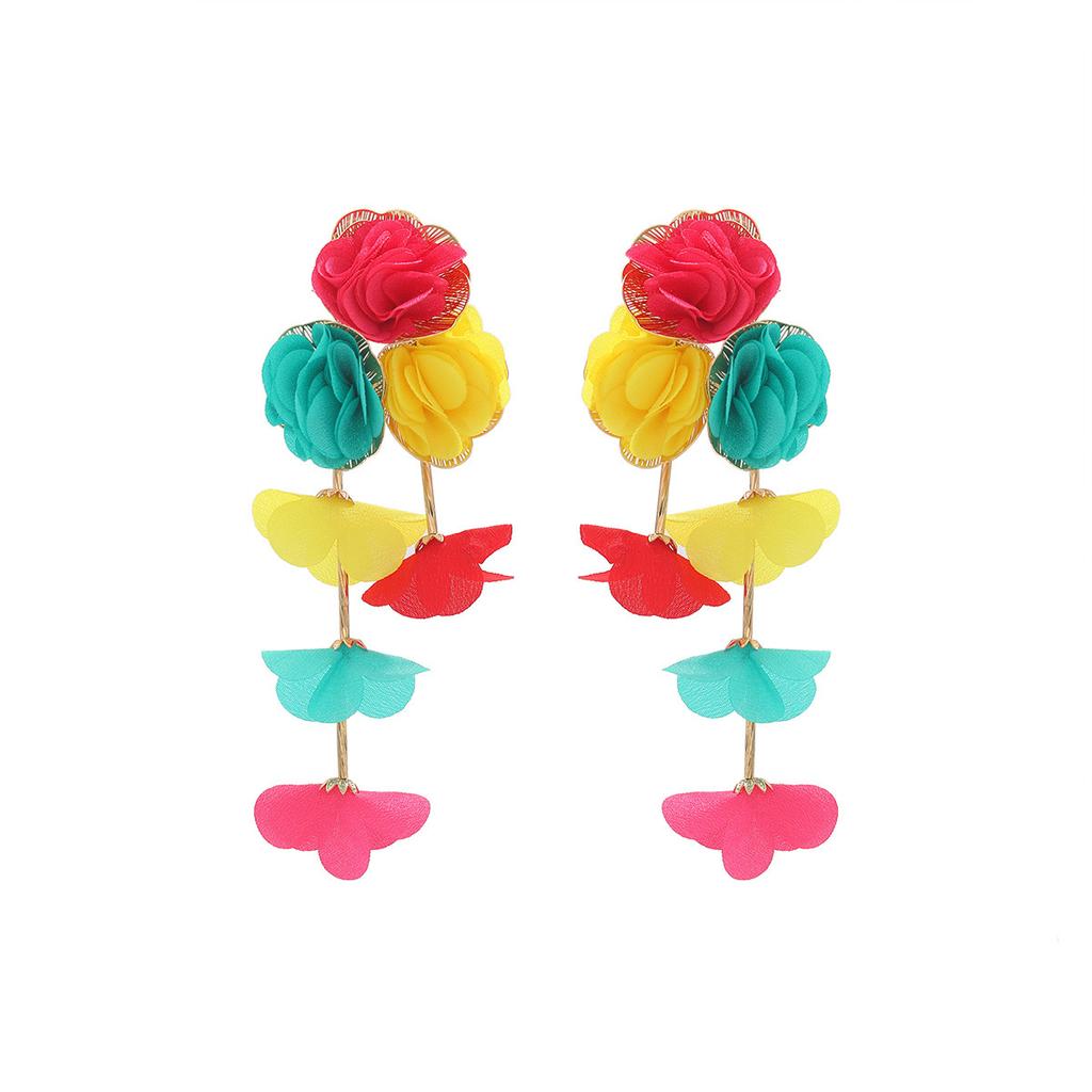 Earrings with chiffon flowers, multi-layered niche design, versatile and high-end earrings for women