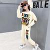Girls' Trendy Spring Two-Piece Suit: Stylish Sweater & Print Sports Leisure Set