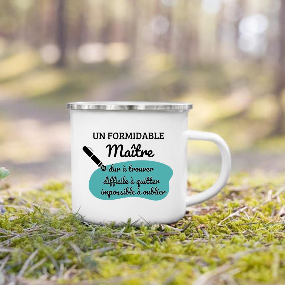 Merci Maitre French Print Mug Creative Coffee Cups Drinks Enamel Cup Vintage Handle Drinkware Thanks Graduate Gifts for Teacher