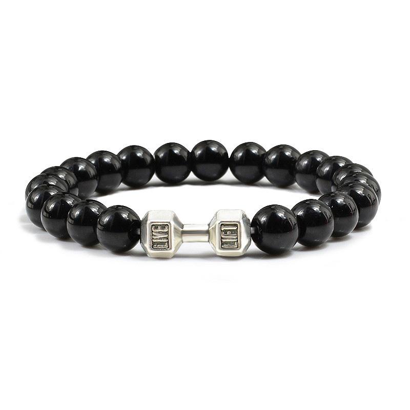 Men's Black Alloy Barbell Bracelet with Turquoise Beads