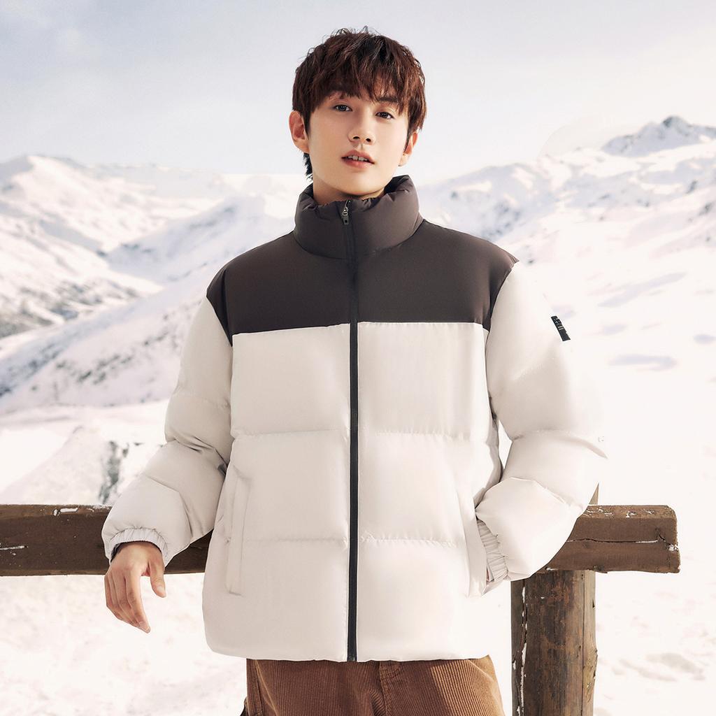 Anta Training Series Color Block Zip Up Stand Collar Down Jacket Men Jacket Gray 952347901-1