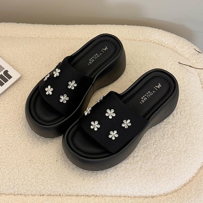 

Тапочки женские летние летние туфли на высоком каблуке, танкетка, увеличение высоты, летние сандалии на платформе, женская обувь, черные крутые тапочки 35 чёрный